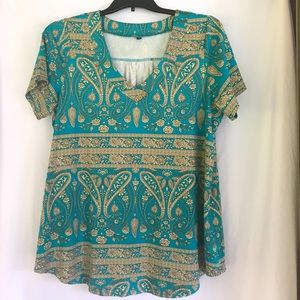 Women’s Short-Sleeved Top, Green/Tan, XXL, NWOT